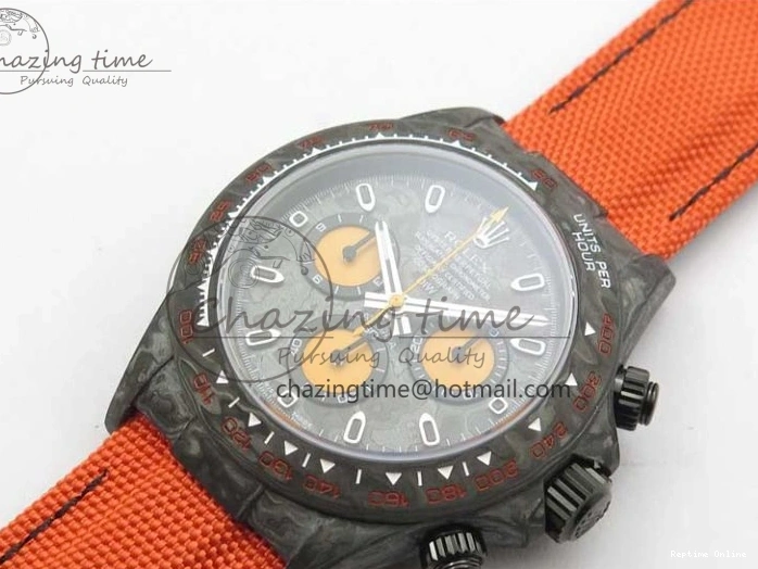 0503 AllSeason Daytona DIW Carbon OMF Best Edition Carbon Orange Dial on Orange Nylon Strap A 2845